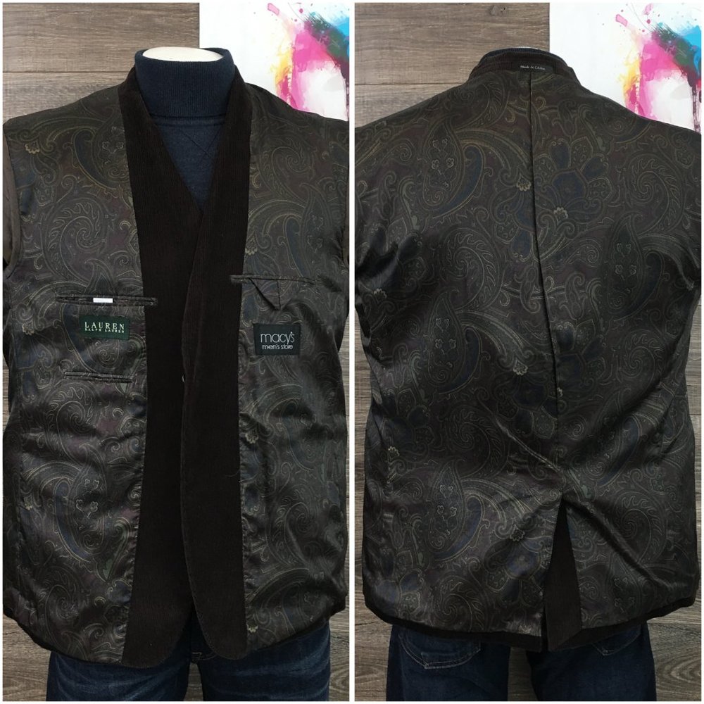 Ralph Lauren Mens Blazer Sport Coat Two Button‎ Corduroy Jacket Size 46R Casual - Picture 7 of 13